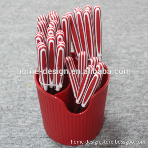 24pcs cutlery set with ABS handle in plastic basket